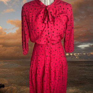 Vintage 1950s Michel's Red and Black Dot Neck Tie Blouse and Pleated Skirt Set